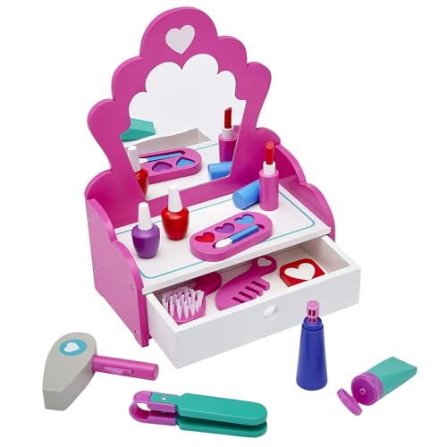 RoseArt Wooden Fashion Vanity Play Set, 12 Piece Pretend Play Hair, Mirror & Makeup Role Play Set for Ages 3 and Up by Cra-Z-Art - Used condition - US$20.58