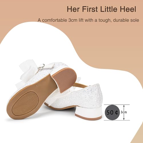 Image of THEE BRON Girls Low Heel Dress Shoes Mary Jane Party Wedding Flower Girl Pumps