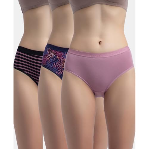 Image of Jockey 3006 Women High Coverage Super Combed Cotton Elastane Stretch Mid Waist Hipster with Exposed Waistband (Pack of 3, Colors & Prints May Vary)