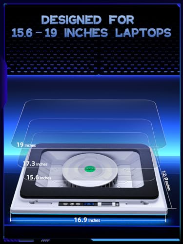 Image of llano RGB Laptop Cooling Pad, White, Powerful Turbofan, Quiet Cooling, Touch Control, LCD Screen, Seal Foam, 15-19in Laptops