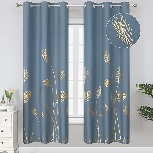 Estelar Textiler Stone Blue Blackout Patterned Curtains for Living Room 72L