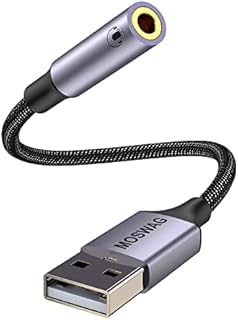 Adapter audio MOSWAG USB do 3,5 mm, zewnętrzna karta dźwiękowa USB-A do pomocniczego konwertera stereo 3,5 mm Obsługuje słuchawki, komputer, laptop, Linux, komputer stacjonarny, PS4