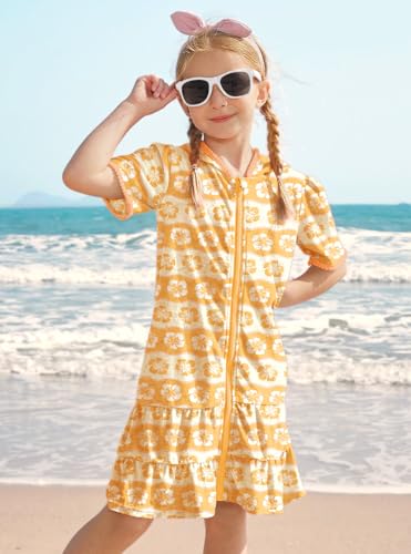 Image of BesserBay Girls Summer Beach Quick Dry Cover Up Ruffle Hem Terry Smocked Hooded 4-14 Years with Pockets
