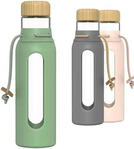 Borosilicate Glass Drinking Bottle with Bamboo Lid and Silicone S...