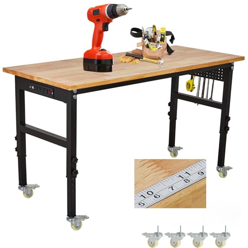 Workbench, 60 in x 24 in Adjustable Workbench with Power Outlet, Scale, Pegboard and 6 Hooks, 2200 LBS Load Capacity, 8 Adjustable Height Worktable fo