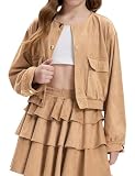Mirawise Cropped Faux Suede Bomber