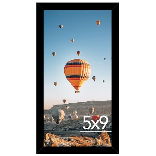 Image of JCJMY 5x9 Picture Frame Black for Wall Hanging or Tabletop, Wall Mounting Horizontally or Vertically, 5 x 9 Wall Gallery Poster Photo Frame with Shatter Resistant Plexiglass, Black
