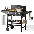 MFSTUDIO Propane Gas Grill and Griddle Combo, 4-Burner Propane Grills with Porcelain-Enameled Cast Iron Grates, 482 SQ.IN. Cooking Area, 52,000 BTU High Output for Outdoor Patio Barbecue and Meals