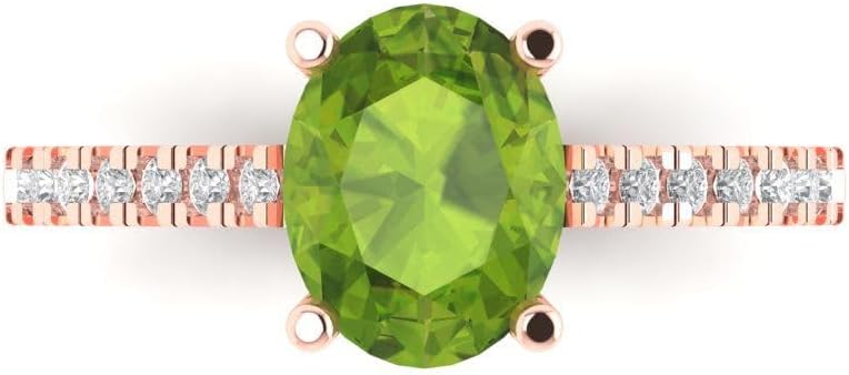 Clara Pucci 2.81 Brilliant Oval Cut Solitaire W/Accent Stunning Natural Green Peridot Bridal Wedding Statement ring 18K Rose Gold