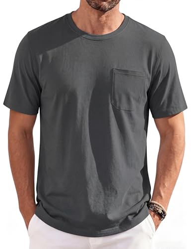 Image of TACVASEN Shirts with Pocket Mens T Shirt Summer Short Sleeve Regular Fit Round Neck Casual Tops Classic Tee Shirts Darkgrey,3XL