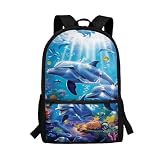 Guosanchn Dolphin School Backpack for Girls 4-6 8-10 14-16 Kids Bookbag Elementary Middle School Bag Teen Boys Back Pack Purse Junior High Schoolbag Rucksack Back to School Supplies Satchel