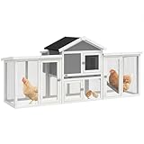 PawHut Hühnerstall/Kaninchenstall im Chalet-Stil mit umfangreicher Ausstattung: Rampen, Nistkästen, Sitzstangen, Kotwanne, Fenster, Türen aus Massivholz