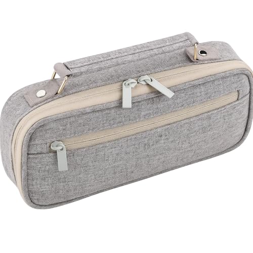 Estojo Escolar Grande com Compartimentos, Bolsa Organizadora para Material de Escritório, Estojo Liso Com 2 Divisórias C/alça Box Necessaire Escolar, (CINZA)