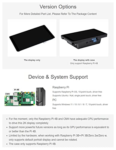 Image of waveshare 5.5inch 2K Capacitive Touch LCD Display Compatible with Raspberry Pi 4B /3B+ /Pi 3B /Zero 2w /Zero w and CM4 Supports Windows 11 /10 /8.1 /8 /7 Comes with Case