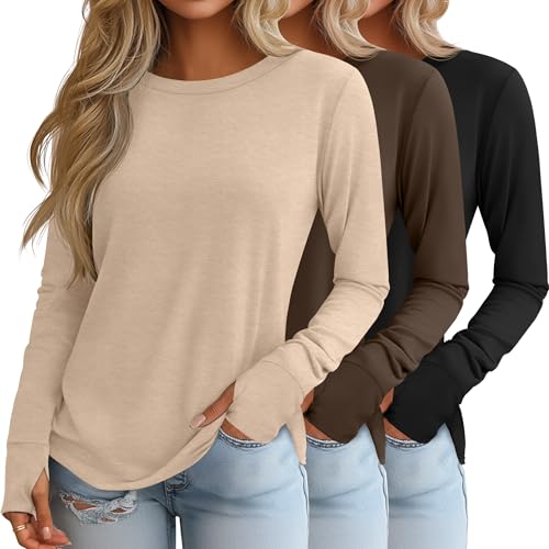 Huukeay 3 Pack Women's Long Sleeve Shirts with...
