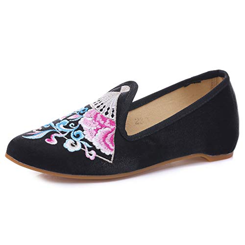 TN TANGNEST Women's Vintage Floral Embroidered Flats
