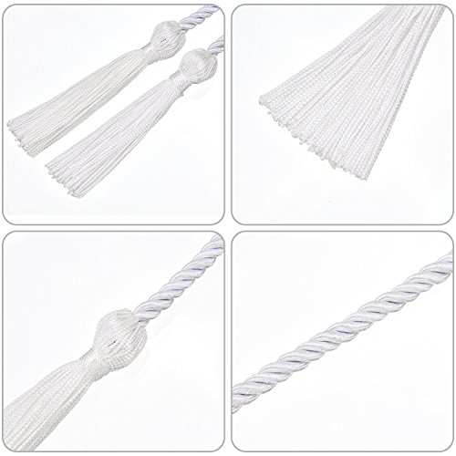 Image of TecUnite Graduation Cords Honor 2026 Polyester Yarn Decorative Garland Twist Ties with Tassels for Bachelor Gown Graduation (White)