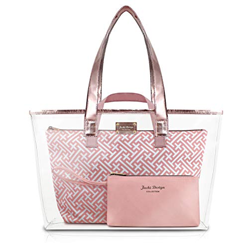 KIT BOLSA SHOPPER 3 EM 1 NECESSAIRE PRAIA TRANSPARENTE DIAMANTES JACKI DESIGN ROSA GOLD