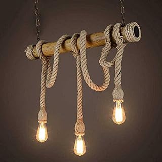 3 Heads Hemp Rope Hanging Lamp Retro Industrial Rope Lamp Bar Antique Pendant Lamp Round Metal Lamp Body E27 Vintage Hanging Light Manual Hemp Pendant Light