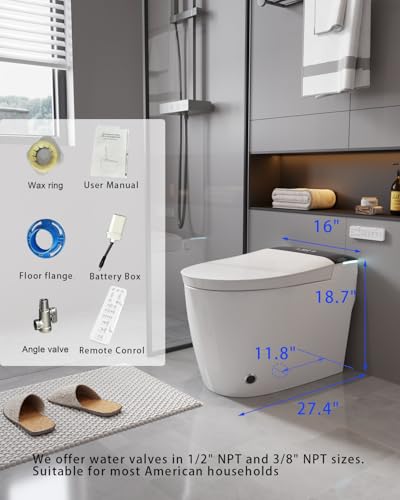 Image of TOTTE Smart Toilet with Bidet Built in, Auto Open /Close Lid, ADA Comfort Height, 1000g MaP Flush, 1.28 GPF, Heated Seat & Dryer, Electric Tankless Toilets with LED Display