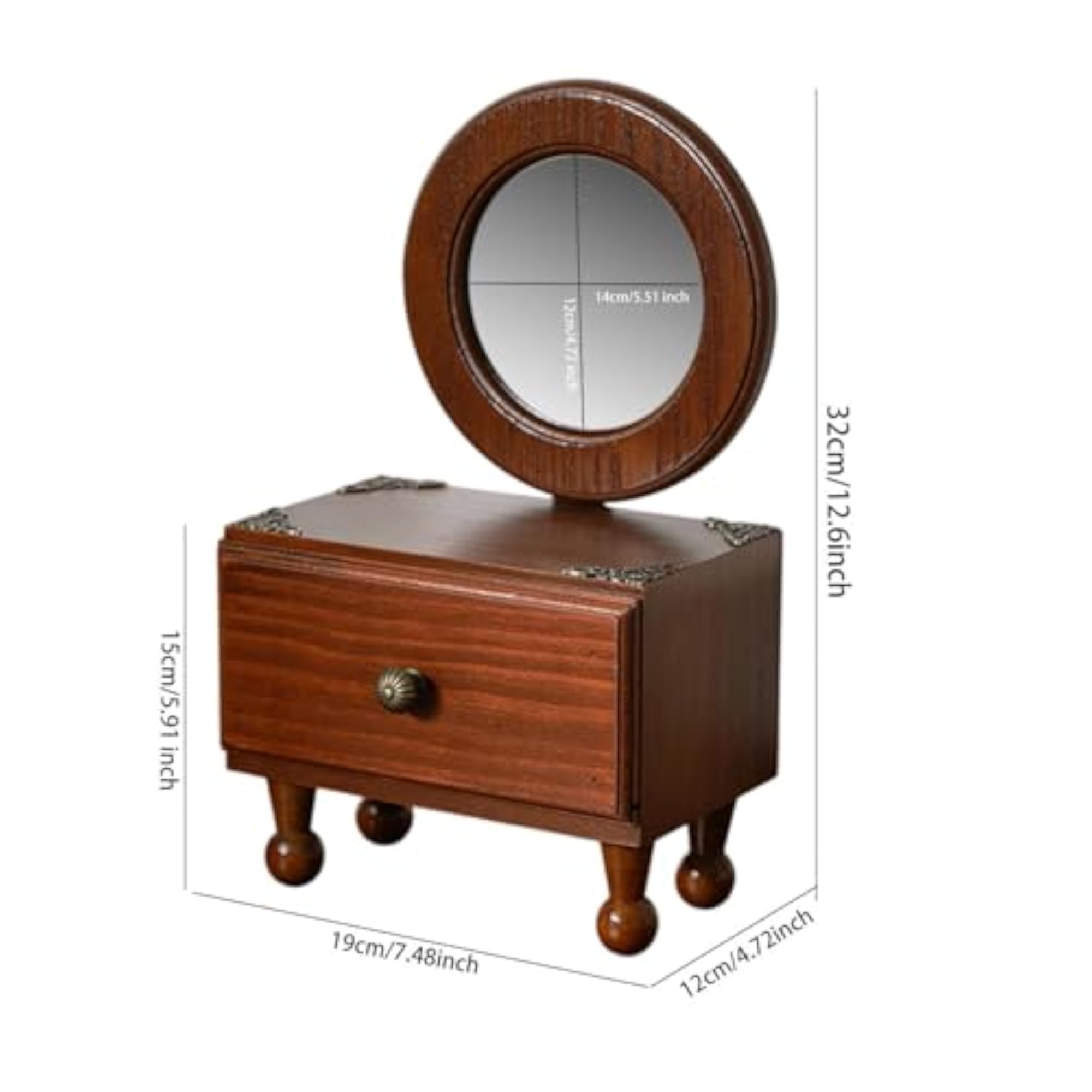 Round Retro Tabletop Mirror for Makeup, Small Desk Mirror
