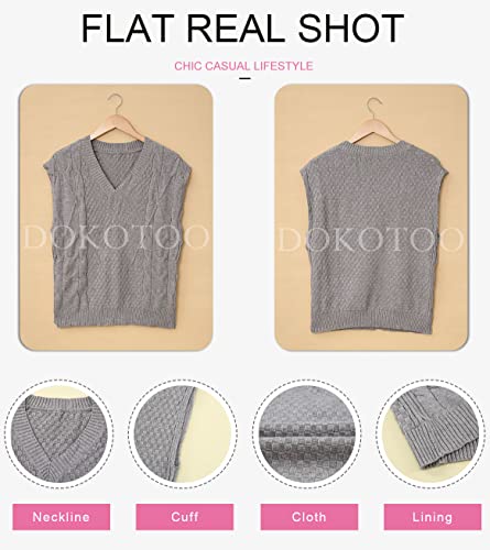 Dokotoo Knit Sweater Vest For Women Fall Winter Sweater For Women 2022 Christmas Sweater Vest For Women Oversized Pullover Knitted Sweater Tops For Women Business Casual Grey Sleeveless Sweater,Large #TOP3