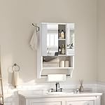 Bathroom Wall Cabinet with Mirror, Medicine Cabinet with 2 Door and Adjustable Shelf, Wall Mounted Over The Toilet Storage Cabinet with Towel Bar for Bathroom Laundry Room Kitchen, White - Image 2