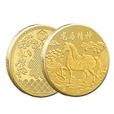 2 Stück 2026 Jahr des Pferdes Münze, 4 cm Chinesische Neujahrs Gedenkmünze Aus Legierung Mit Pferdemotiv, Goldene Glücksmünze, Gedenk Souvenir Sammlerstück Für Auto, Tasche, Zuhause, Schule, Büro