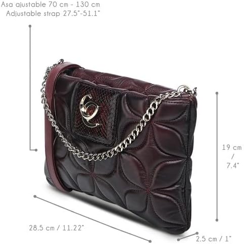 Cuadra Women's Wine Python Leather Shoulder Bag with Chain - Image 7