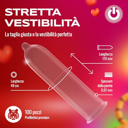 ON) Preservativi Little Tiger I Larghezza 49 mm I Confezione da 100 pezzi I Preservativi premium extra sottili I con lubrificante al silicone I Spessore parete 0,07 mm I Preservativi per uomini - 3