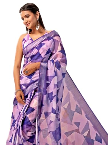 Image of Satrani Women's Linen Printed Ready To Wear Saree with Unstitched Blouse Piece