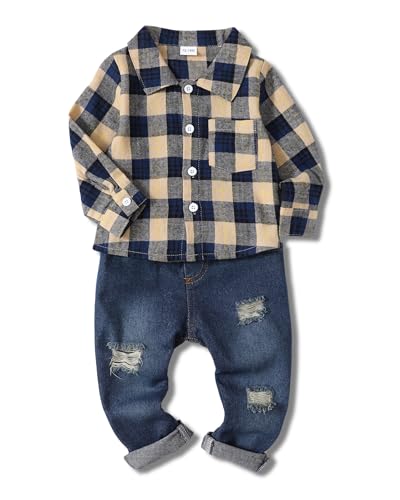 Image of Toddler Baby Boy Clothes Infant Boys Outfits Sweatshirt Pullover Top Denim Pants Clothing Sets