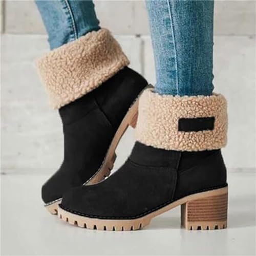 Womens Winter Boots with Fur Lined Chunky Heel Ankle Booties Warm Slip On Snow Boots Casual Waterproof Suede Shoes Comfortable Outdoor Booties2
