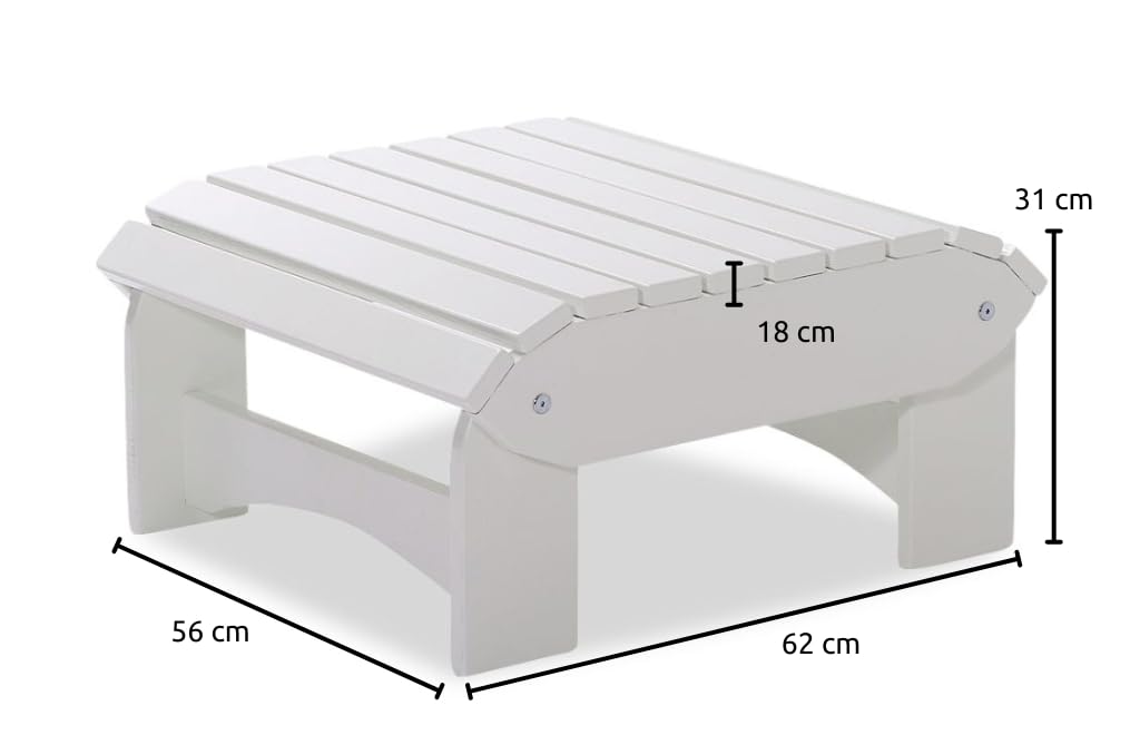 Original Dream-Chairs since 2007 Le luxueux repose-pieds Adirondack « Comfort » en blanc peut être utilisé dans 2 positions. Le repose-pieds peut également être utilisé comme table d'appoint