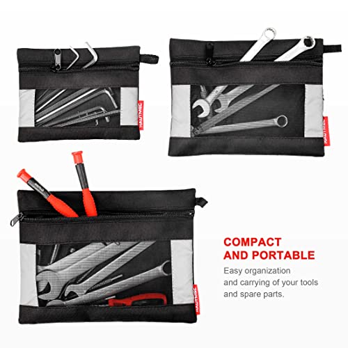 HAUTMEC 3 Pieces Small Tool Pouch, Multi Function Zippered Tool Poly Bag with Mesh Window, Heavy-Duty Clip Organizer HT0126-TB 4 HAUTMEC 3 Pieces Small Tool Pouch, Multi Function Zippered Tool Poly Bag with Mesh Window, Heavy-Duty Clip Organizer HT0126-TB - Image 4