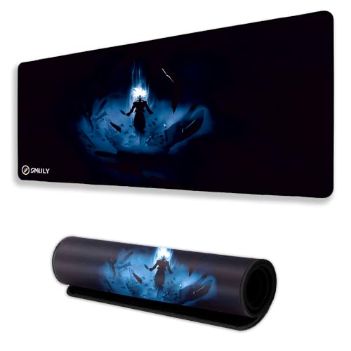 Image of Blue Energy Warrior Gaming Mouse Pad, Large Desk Mat 58.5 x 28 cm, Extended Washable Mousepad, Desk Pad, 2mm Thick Non-Slip Rubber Base, Stitched Edges, Smooth Surface (Multicolour)