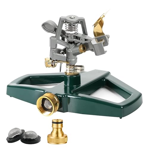 WEMADE Heavy Duty Metal Pulsating Sprinklers for Yard - 360 Degree Roating Automatic Water Sprinkler for Lawn with Metal Base, Impact Sprinklers for Large Area Covers Up to 85‘ Diameter
