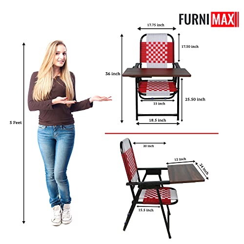 Image of Adjustable Writing Pad Study Desk Chair | Mild Steel Foldable Frame | Comfortable Red & White Niwar Seat | Ideal for Coaching, Home, Kids, Students, Office, Study Room Use (Red & White)