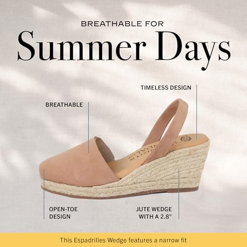 Image of Espadrilles Wedges for Women, Dressy Soft Leather Peep Toe Womens Espadrille Sandals, Comfortable Casual Summer Slip On