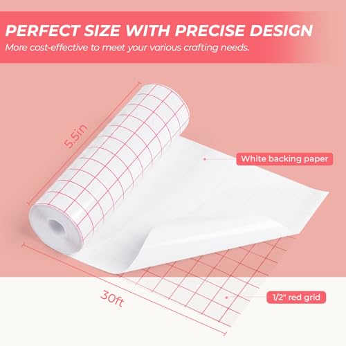 Image of HTVRONT Transfer Tape for Vinyl - 5.5 inch x 30 FT w /Red Alignment Grid Transfer Paper, Easy to Transfer Vinyl Transfer Tape Compatible with Cricut Joy Machine
