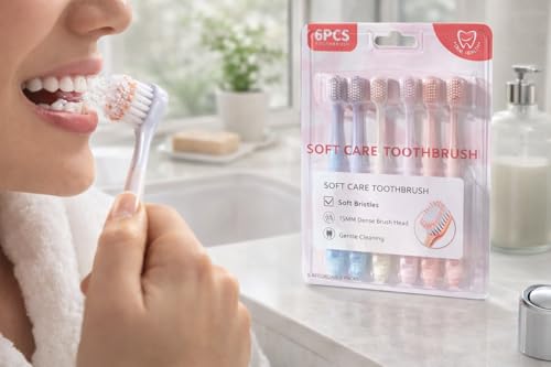 Image of Ultra Soft Bristle Toothbrush Set 6 PCS Manual Toothbrush with 15MM Dense Brush Head Soft Care Toothbrush Pack