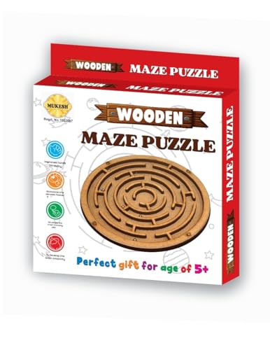 Image of Mukesh 6'' inches Wooden Labyrinth Maze Puzzle Toy| Perfect Indoor Board Game in a Maze Puzzle Toys- Mind Games, Brain Teaser for Growing Child & Young Adults | Premium Gift | 5+ yrs (BIS Approved)