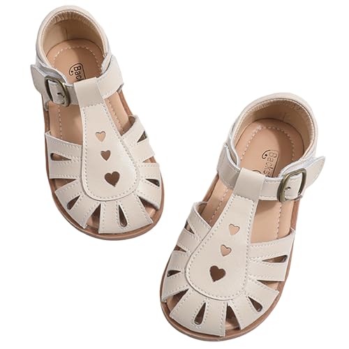 Little Girls T-Strap Hook&Loop Clsoed-Toe Dress Heart Summer School Sandals2