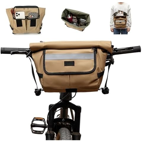 ROYALFAIR Roll up Handlebar Bag Waterproof Bicycle Front Storage Bag Bicycle Handlebar Bag with Shoulder Strap and Reflective Trim (11 L)- Fanny Pack for Carry Your Pet Outdoor Cover