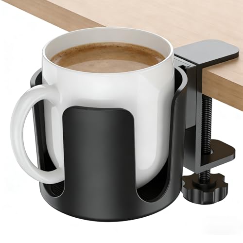 ドリンクホルダー デスク クランプ式 取り付け簡単 3 箇所取手穴 机 飲み物ホルダー テーブル 付けるカップフォルダー 省スペース 直径78mm までのドリンク