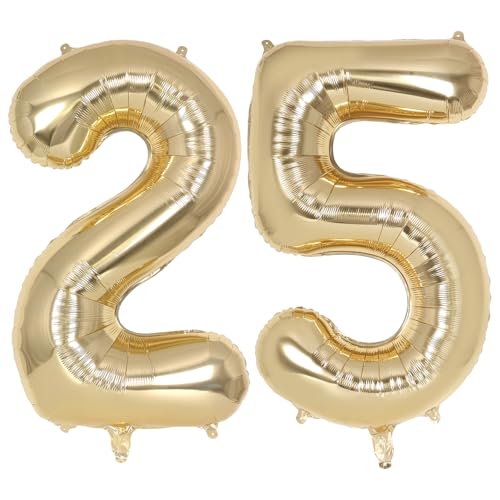 Image of Champagne Gold Large Number 25 Balloon, 40 Inch Light Gold Foil Helium Number Balloons, Giant Mylar Number 25 Balloons for 25 Years Old Birthday Party Anniversary Decorations (Champagne Gold 25)