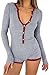 LACOZY Rompers for Women UK Long Sleeve Casual Sexy Button Up Pajama Ribbed V Neck Casual Short Jumpsuits Shirt Light Grey S