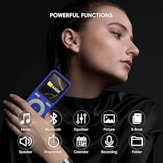 64GB MP3 Player with Bluetooth,Bluetooth Portable HiFi Lossless Sound MP3 Player with Speaker,Voice Recorder,Shuffle for Kids,Hiking,Running,Micro SD Card up to 128GB(Earbuds Included)