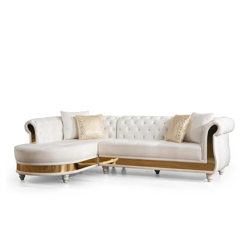 Image of Rosewood ! Modern Classic L Shape Sectional Sofa Set, Chesterfield Style 4 Seater Sofa Set with Pillows for Living Room, Bedroom and Office and Hallway Colour (Beige Gold)