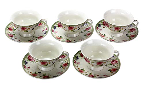 Maebata 51724 Cup Saucer, Garden Rose, 7.5 fl oz (210 ml), Cup & Saucer, Coffee Set, 5 Guests